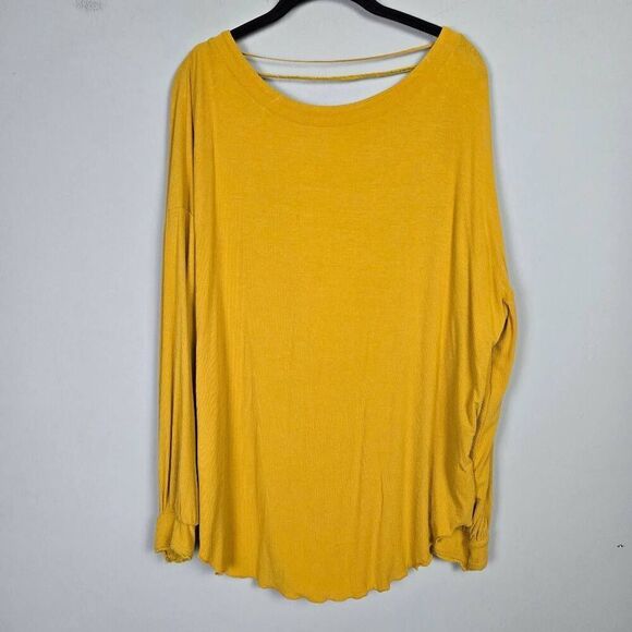 Free People Womens Shimmy Shake Tunic Top Size Small Yellow Ribbed Slouchy Boho - Picture 2 of 9